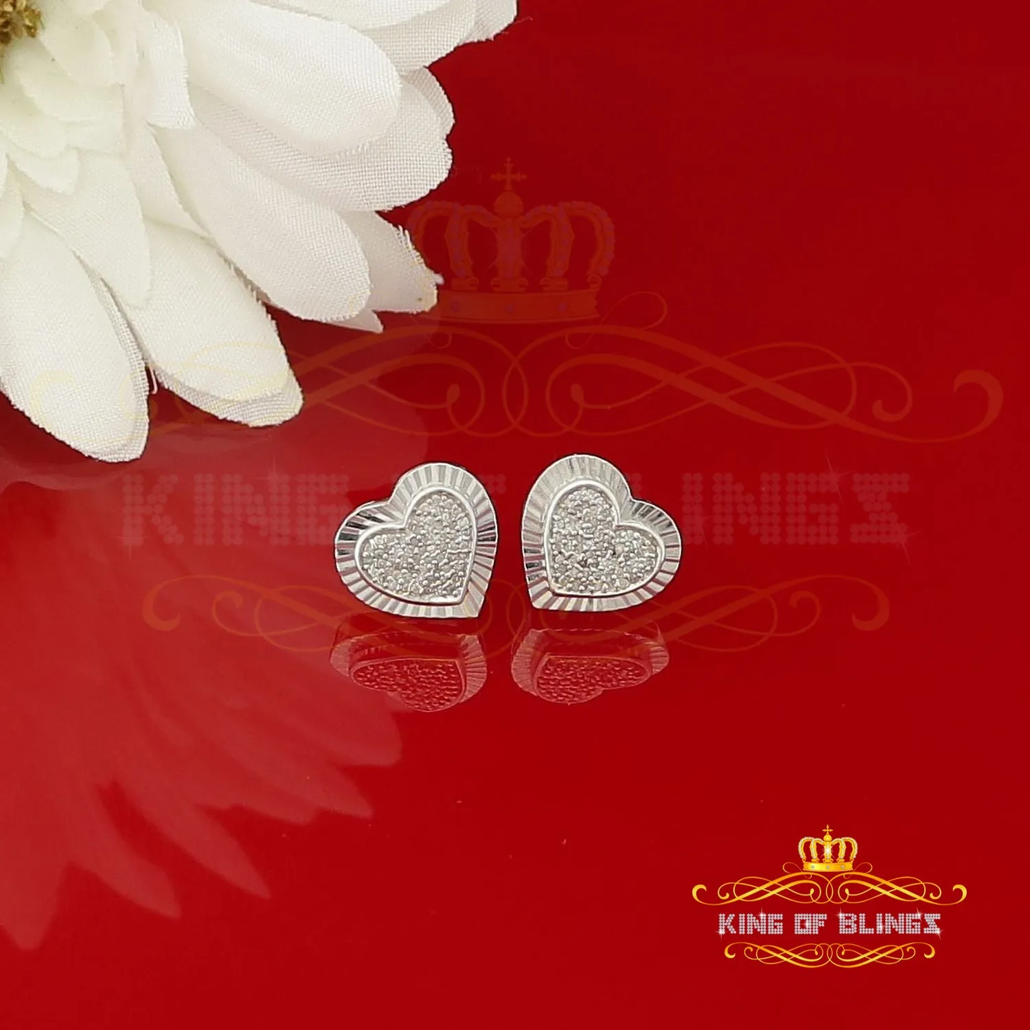 King Of Bling's Aretes Para Hombre Heart 925 White Silver 0.33ct Diamond Women's /Men's Earrings