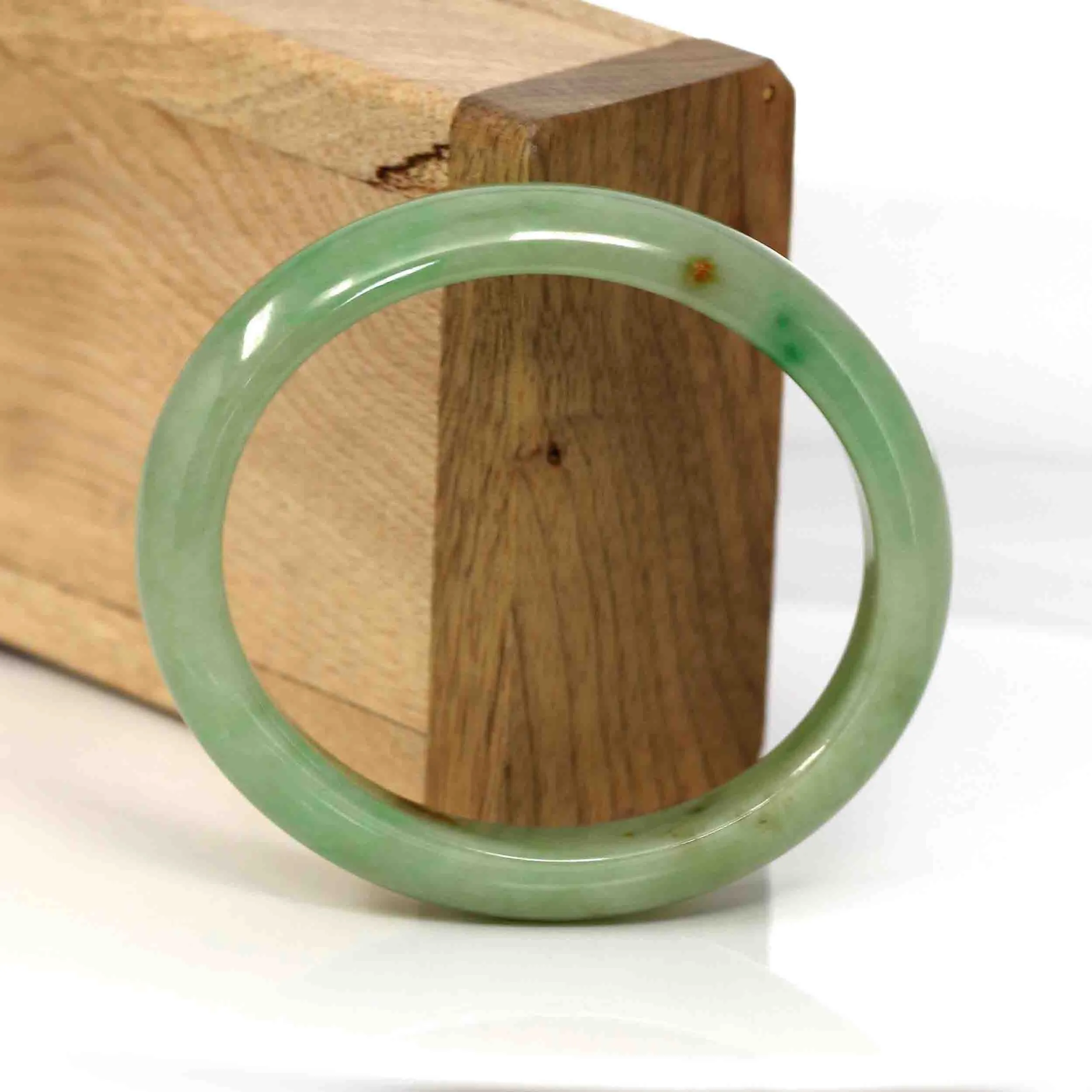 RealJade® Co. Genuine Burmese Yellowish Green Jadeite Jade Oval Bangle (56.29 mm) #341