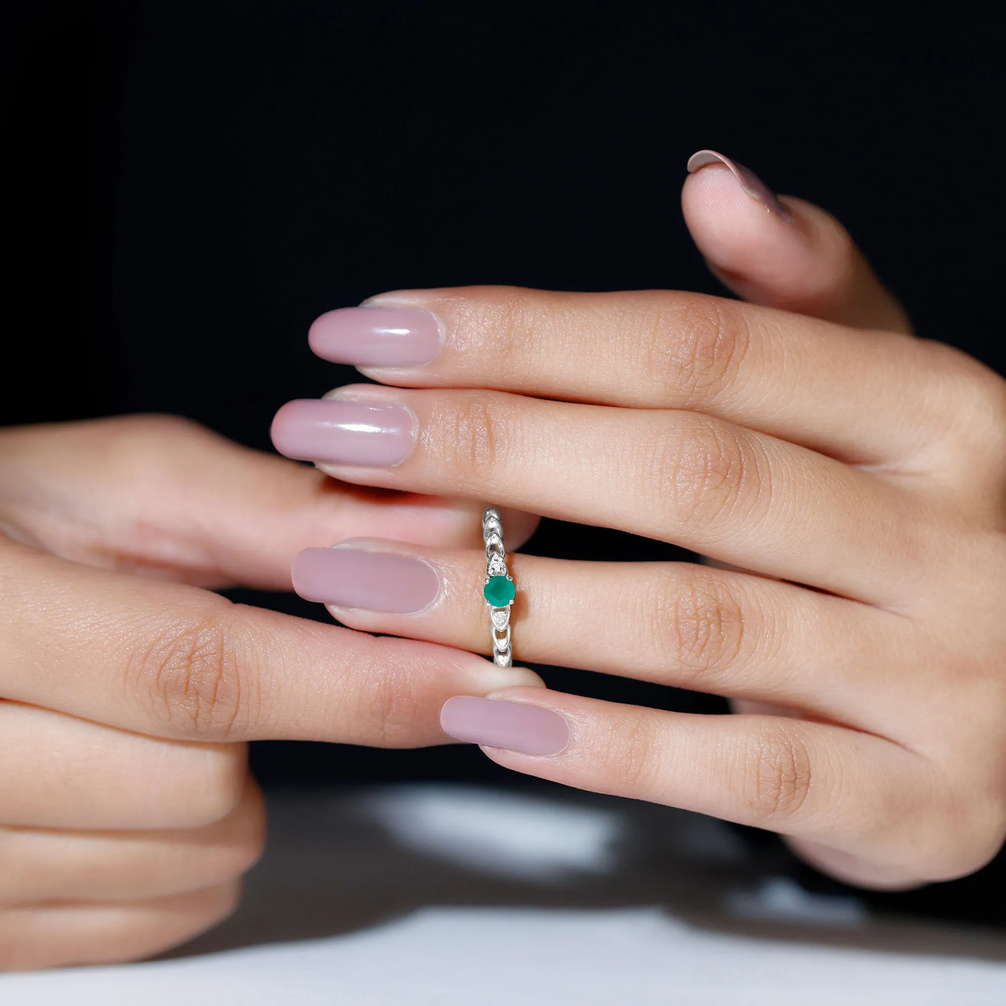 Round Emerald and Diamond Designer Promise Ring